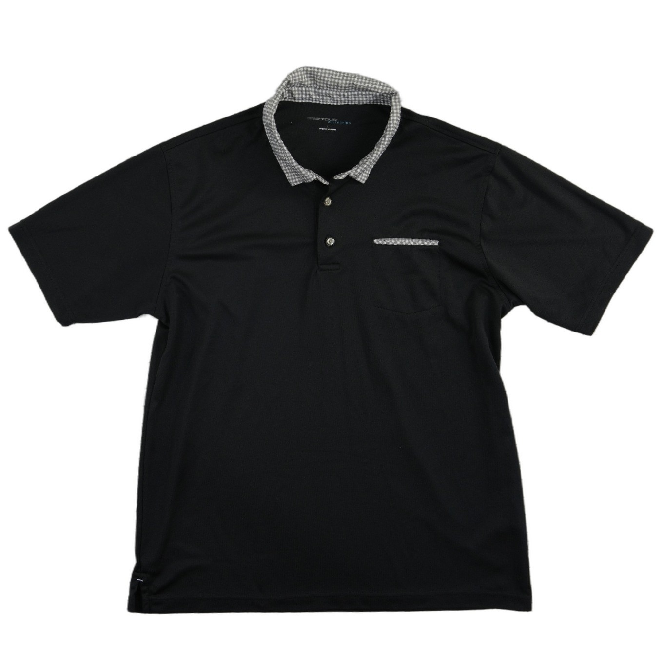 Pga Tour Collection Polo Shirt Men's Size Large Black Gingham Trim Golf